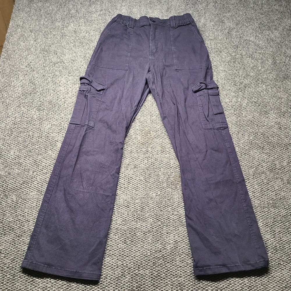 Lepunuo Kids Navy Blue Cargo Pants Straight Leg Elastic Waist Size L